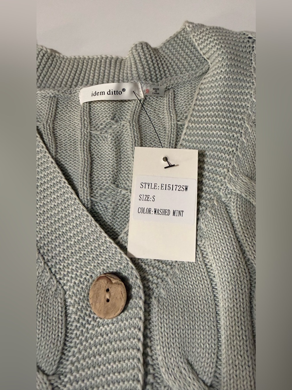 NWT Cable Knit V-Neck Button Cardigan - Mint - Picture 5 of 9